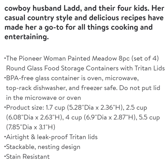 ❤️ New Pioneer Woman Painted Meadow Glass Round Food Storage Containers - Picture 6 of 7